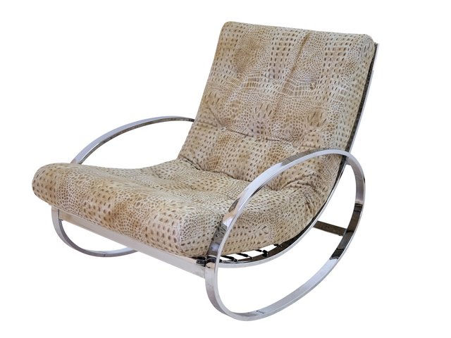 Mid-Century Modern Chrome Steel Tube Rocking Chair with