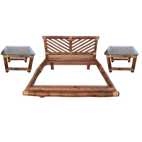 Vintage Bamboo Bed with Nightstands, Set of 3 for sale at Pamono
