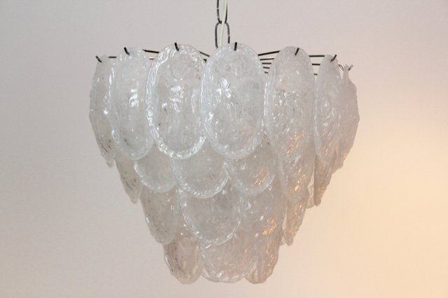 Murano Frosted Glass Leaves Chandelier, White Murano Glass Leaf Chandelier