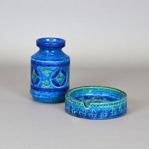 Blue Rimini Collection Vase with Ashtray by Aldo Londia for Bitossi ...