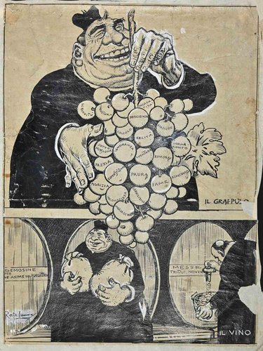 Gabriele Galantara, The Wine, Mixed Media Drawing, Early 20th Century