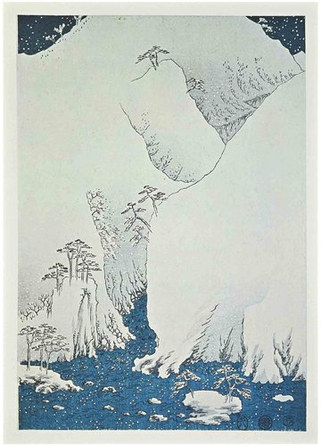雪景色　lithograph After Utagawa Hiroshige, Snow Scene along Kiso Route, 20th