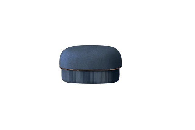 Modern Gentle Small Pouf in Blue Fabric and Bronze Metal by Javier