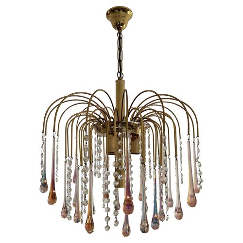 Vintage Pink Raindrops Murano Chandelier, 1980s for sale at