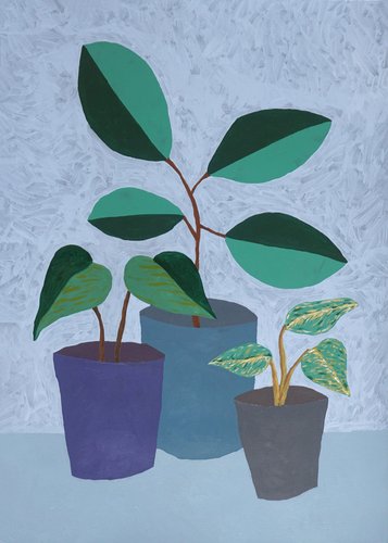 Gio Bellagio, Drei Zimmerpflanzen mit Topf, 2023, Acryl auf Papier bei  Pamono kaufen