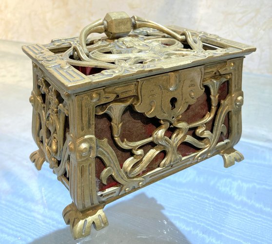 殿堂 Nouveau Art French Antique Pierced Box Jewelry Bronze Gilt 工芸品