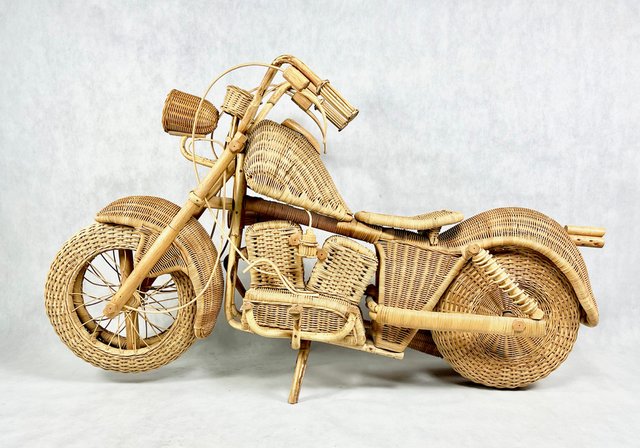 Full Size Wicker & Bamboo Harley Davidson Motorcycle attributed to