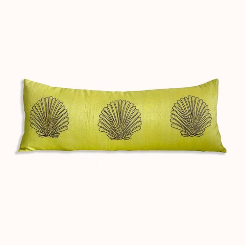 Yellow Silk Pillow with Shell Embroidery for sale at Pamono