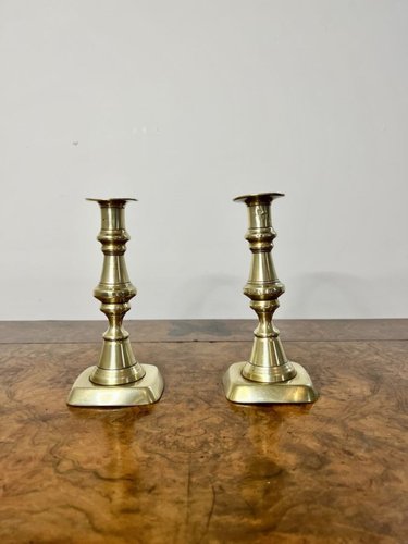 Antique Victorian Brass Candlesticks, 1860s, Set of 2 for sale at