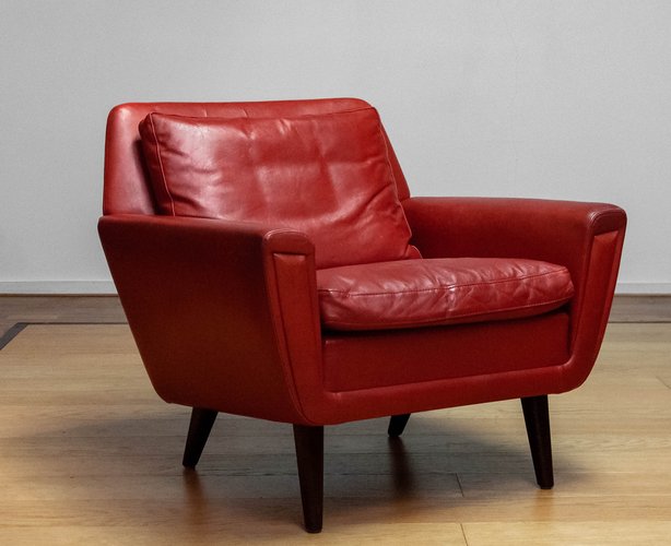 Roter Ledersessel, Dänemark, 1960er bei Pamono kaufen