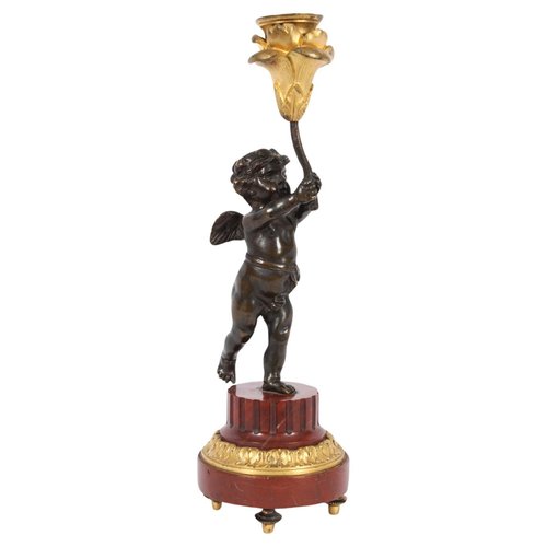 Bougeoir dauphin et chérubin - Bronze - Seconde moitié du