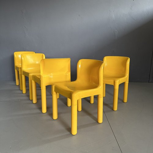Chaises Jaunes Modèle 4875 par Carlo Bartoli pour Kartell, 1970s, Set