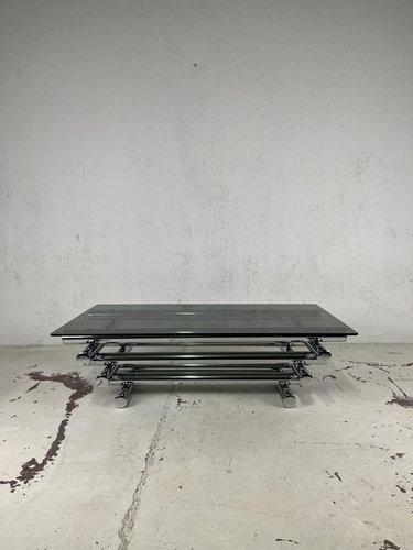 Space Age Coffee Table in Steel with Glass Top by Paul Mayhem, 1970s ...