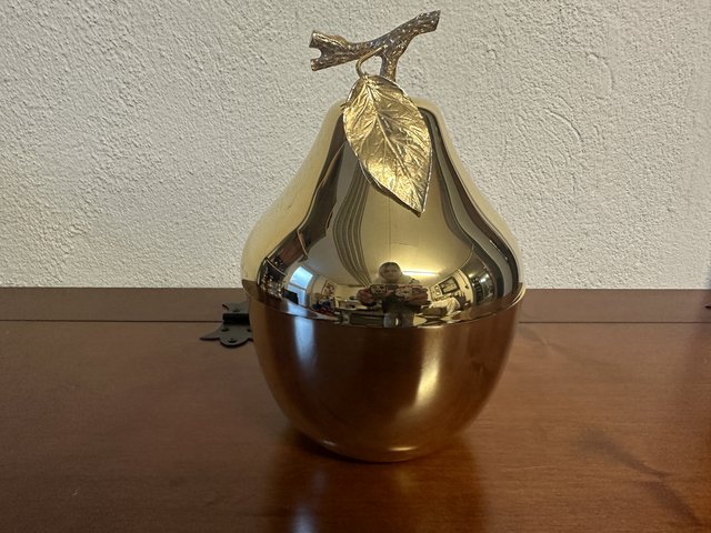 Ancien seau / bac à glace / glaçon, forme poire, en alu brossé