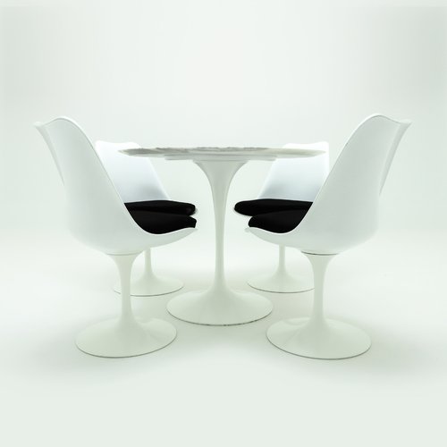 Vintage Tulip Dining Table with Calacatta Marble Top Chairs by Eero Saarinen for Knoll Inc. Knoll International 1980s Set of 5 for sale at Pamono