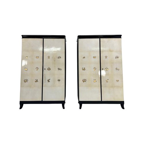 Armoires Zodiac Art Déco en Parchemin, Noir et Feuille d'Or par Gio