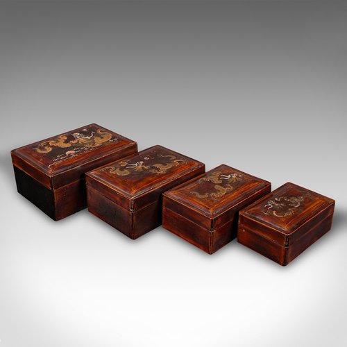 Japanese Art Deco Lacquered Nesting Storage Boxes, 1930s
