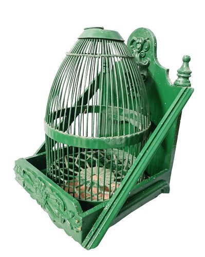 Cage à Oiseaux Miniature Vintage Métal - Rose Et Bleu Avec Oiseau