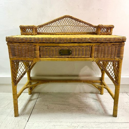 ヴィンテージ　ウィッカーデスク　パステル Vintage Wicker and Rattan Desk for sale at Pamono