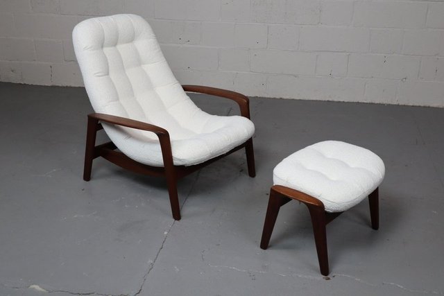 Vintage Teak Scoop Chair with Ottoman by R.Huber Co 1960s Set