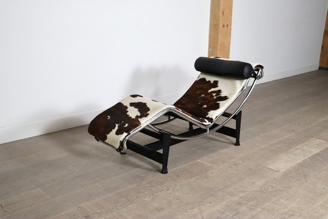 Chaise Longue Style Le Corbusier LC4 - Cuir Noir - Design Iconique - Pour Salon Ou Véranda