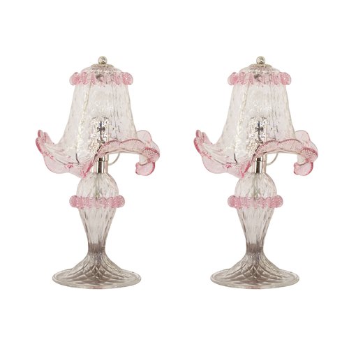 Italian Table Lamps in Clear and Pink Murano Glass 2000s Set of 2