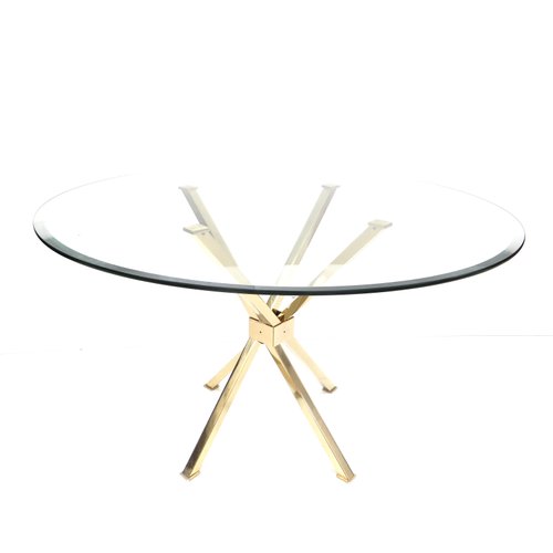 Hollywood Regency Glass And Brass Round Dining Table For At Pamono
