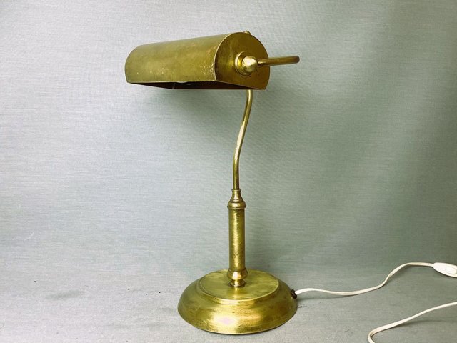 Vintage Library Desk Lamp Brass Bankers Green