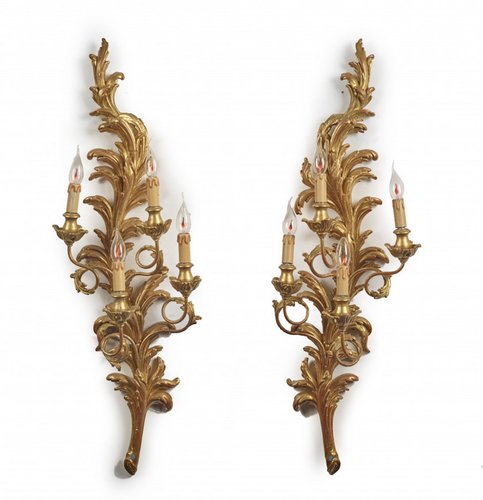 Paire D'Appliques Murales Françaises Du 19ème Siècle En Bois Doré à Dos Miroir