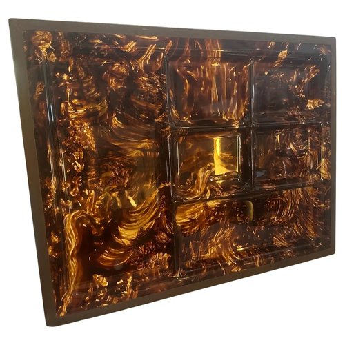 Tablette Plateau Vintage 50s/60s – Bois Teck Et Verre Rouge, Style Mid-Century