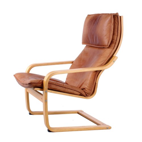 Cognac Leather Points Chair by Noboru Nakamura for Ikea 1970s