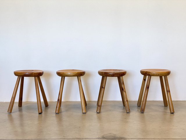 Pinewood Stools in the style of Charlotte Perriand, 1960s