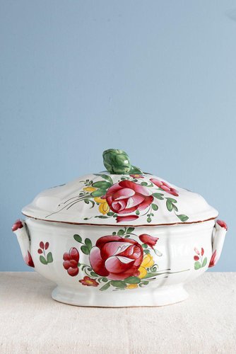 Grande Soupière En Faïence De Desvres - Décor Moustiers, Dernier Quart 20ème Siècle