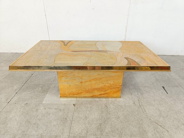 Table Basse D'appoint Française Unique En Son Genre En Marqueterie De Paille En Bronze Et De Paille