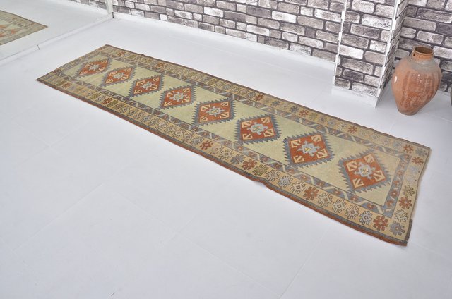 Large Vintage Turkish Wool Runner Rug, 1960s for sale at Pamono