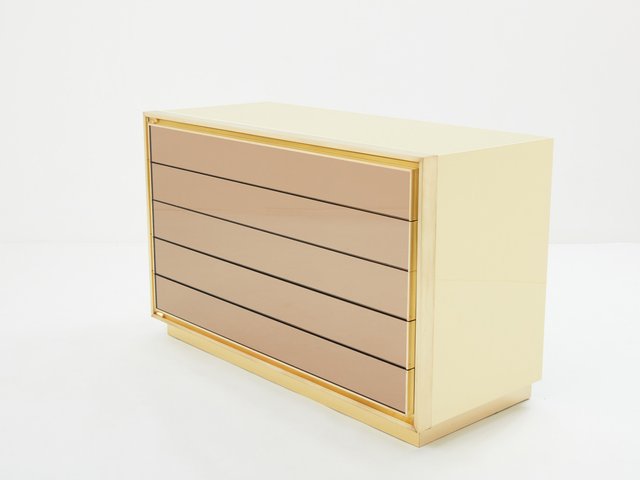 Cream Lacquer Brass Mirrored Chest of Drawers from Maison Jansen, 1970s for  sale at Pamono