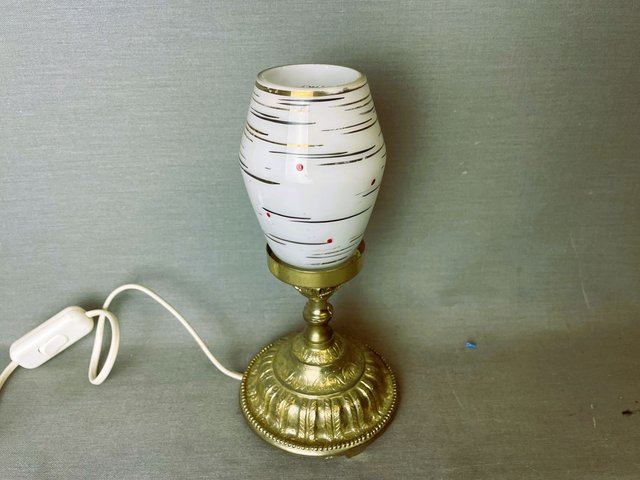 Petite Lampe de Bureau Mid-Century avec Abat-Jour en Verre Peint à la