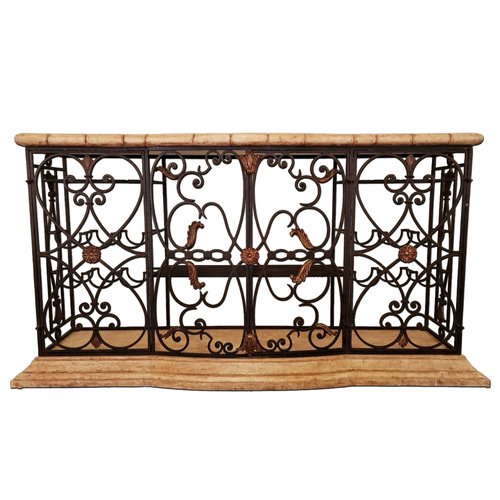 Wrought iron console table with wood top deals