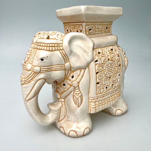 Support Porte-plante éléphant En Céramique Polychrome - Sculpture Décorative 20 Cm, Objet De Vitrine