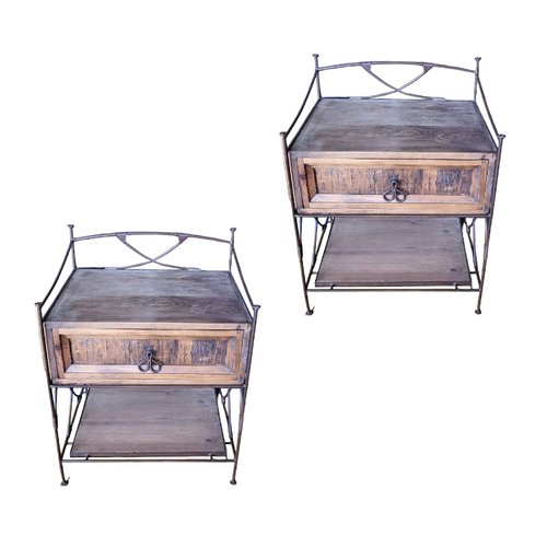 Vintage Wrought Iron and Wood Nightstands, Set of 2 for sale at Pamono
