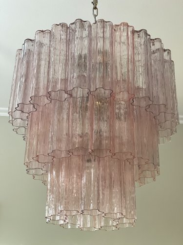 Tubular Pink Murano Chandelier for sale at Pamono Tubular Pink Murano Chandelier for sale at Pamono