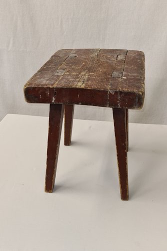 Antique Swedish Folk Art Stool in Pine for sale at Pamono