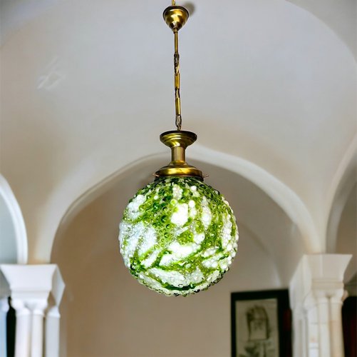 Giant Green Splatter Bubble Glass Hanging Lamp attributed to