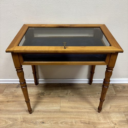Antique Jewelry Display Case in Cherry Wood with Side Glazing for sale