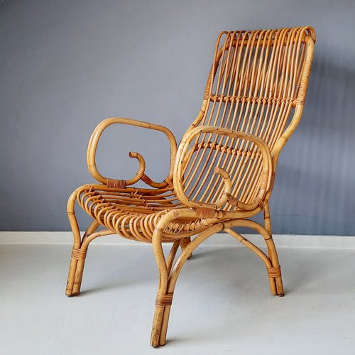 Italian Rattan Lounge Chair 1960s