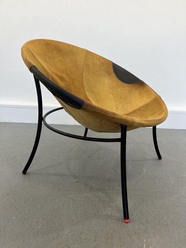 Italian Tan Suede and Black Leather Saucer Chair