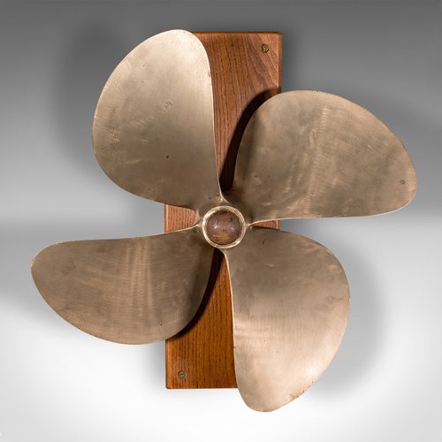 Large Vintage English Ship Propeller Display in Bronze and Oak
