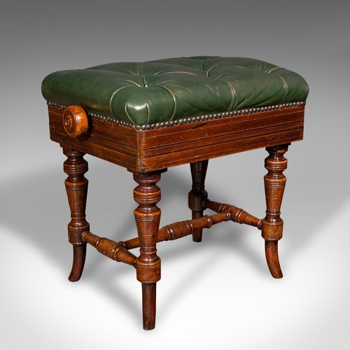English Victorian Piano Riser Stool in Walnut and Leather, 1890s for ...