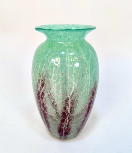 Vintage Bohemian Art Deco URANIUM Glass VASE 1930's Signed