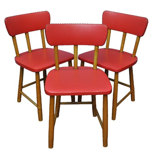 Sillas suecas rojas, años 50. Juego de 3 en venta en Pamono